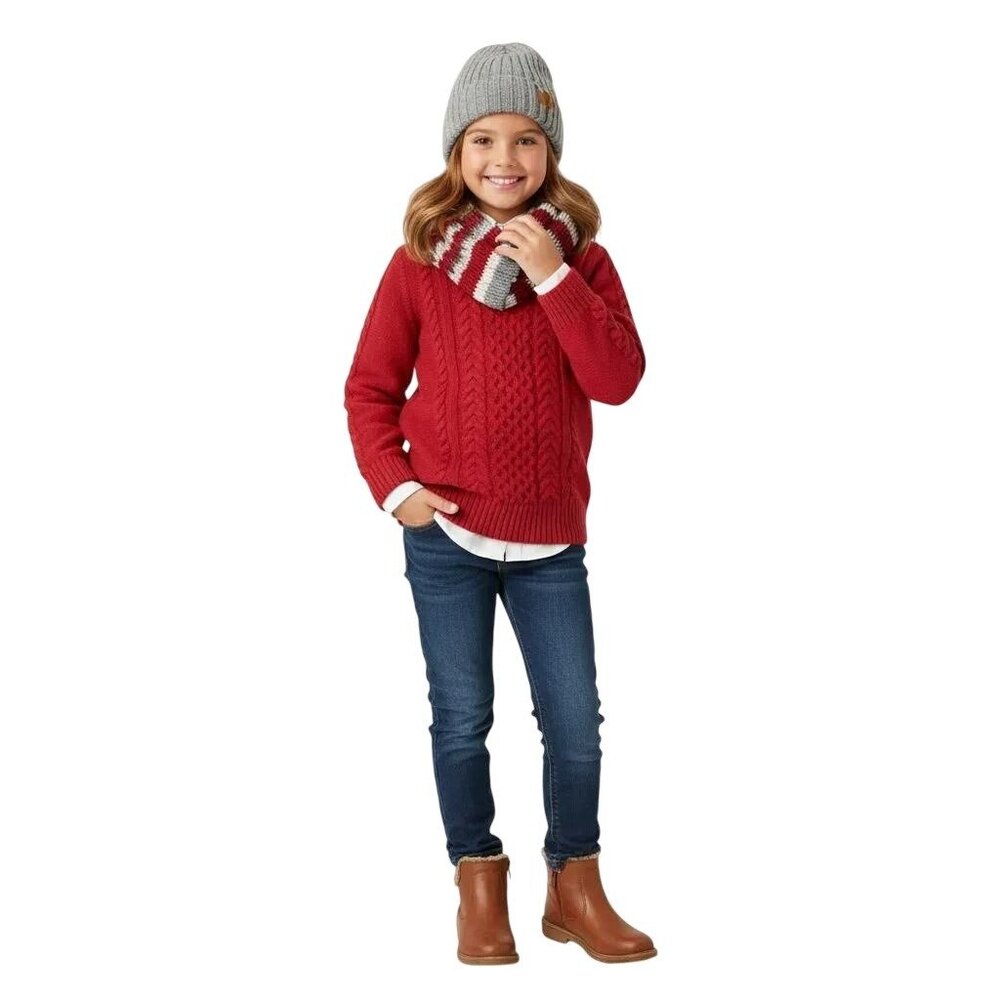 Maximus Rex Kids Red Cable Knit Crew Neck Pullover Sweater Size 7